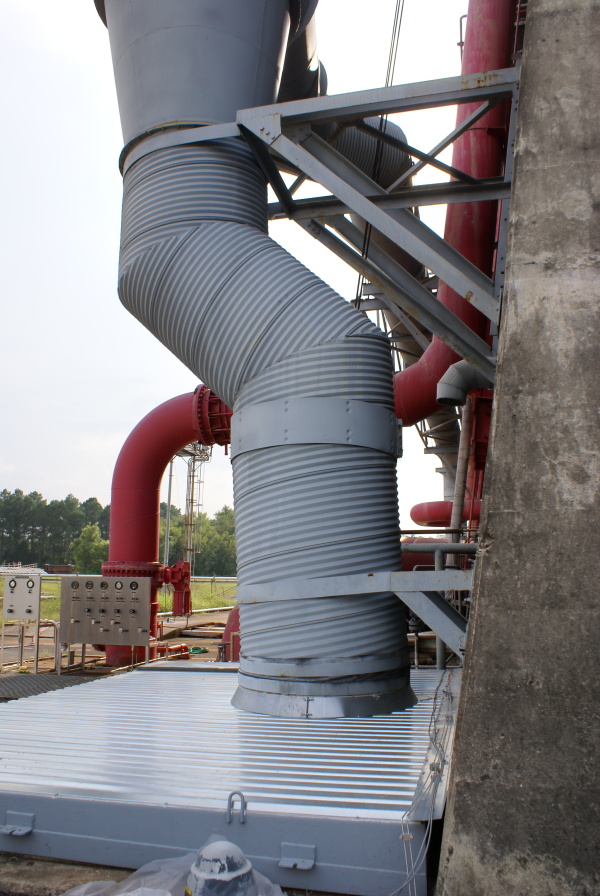 Air ducts from blower facility on S-IC Test Stand at Marshall Space Flight Center