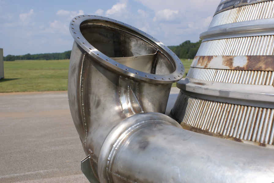 J-2 Engine Thrust Chamber J-2111 LOX turbopump turbine exhaust manifold inlet at Marshall Space Flight Center