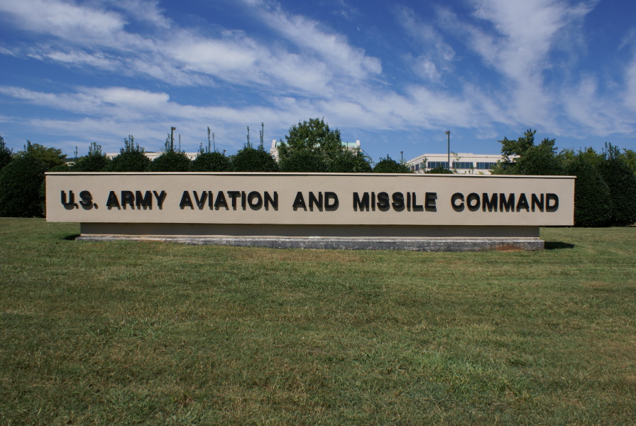 Sign outside U.S. Army Aviation and Missile Command AMCOM on Redstone Arsenal