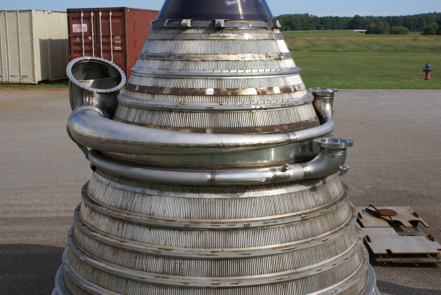 J-2 Engine Thrust Chamber J-2111 turbine exhaust manifold and fuel manifold at Marshall Space Flight Center