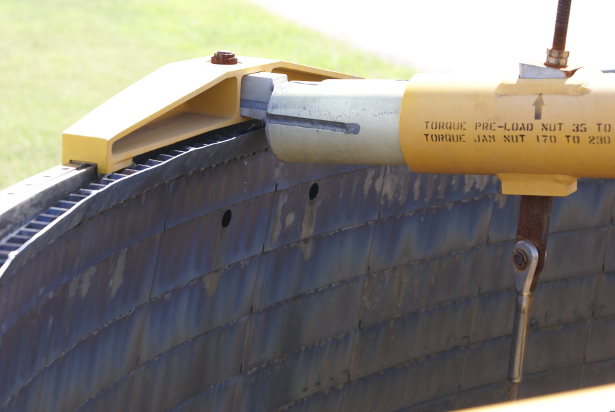 Pyrotechnic igniter holes on inner wall of F-1 Nozzle Extension F-6045 at Marshall Space Flight Center