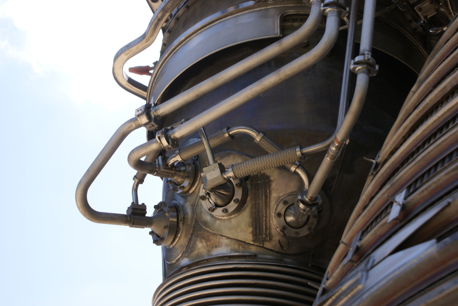 Heat exchanger lines on F-1 Engine (Building 4200) at Marshall Space Flight Center