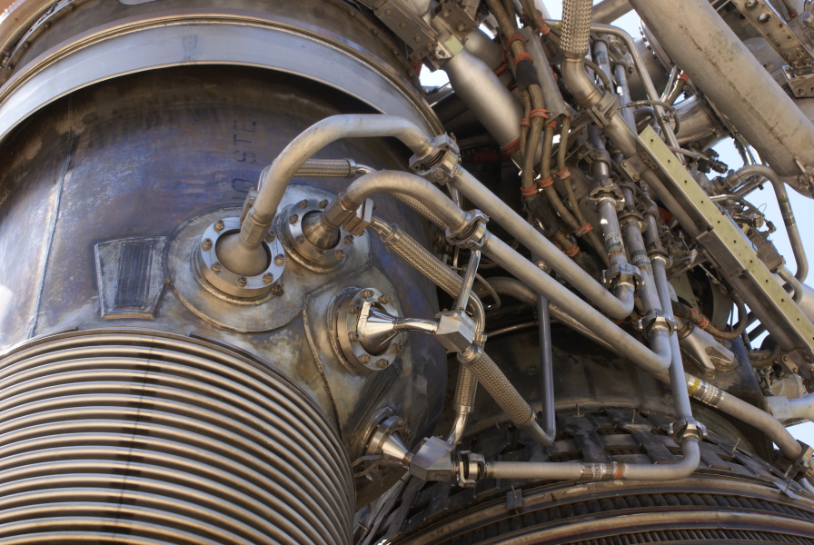 Heat exchanger lines on F-1 Engine (Building 4200) at Marshall Space Flight Center