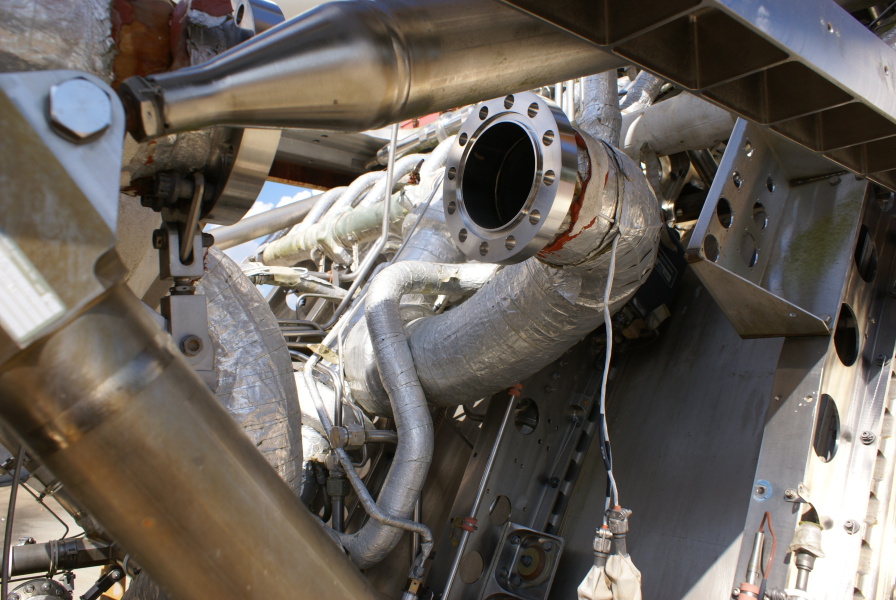 XRS-2200 Linear Aerospike Engine propellant lines at Marshall Space Flight Center Building 4205