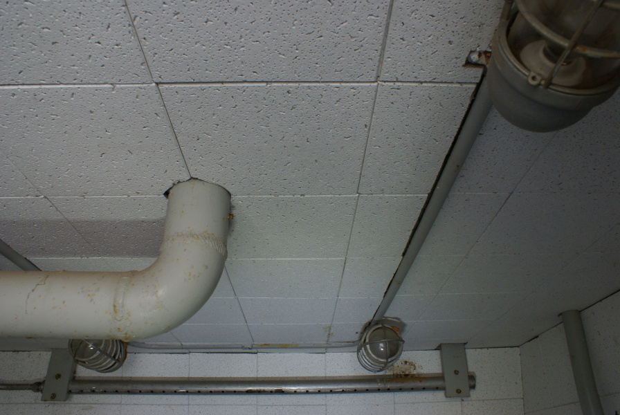 Pipe controlling the water quench system on the S-IC Test Stand Observation Bunker at Marshall Space Flight Center