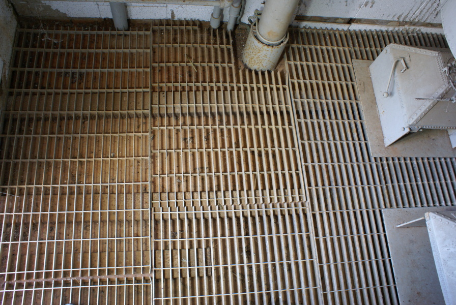 Grating on floor on the interior of S-IC Test Stand Observation Bunker at Marshall Space Flight Center