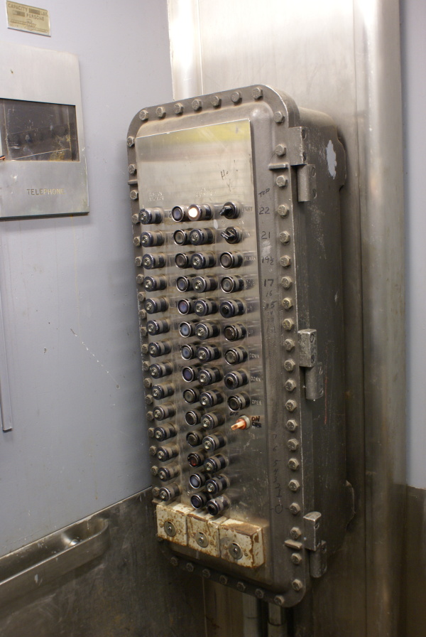 Elevator control panel in S-IC Test Stand at Marshall Space Flight Center