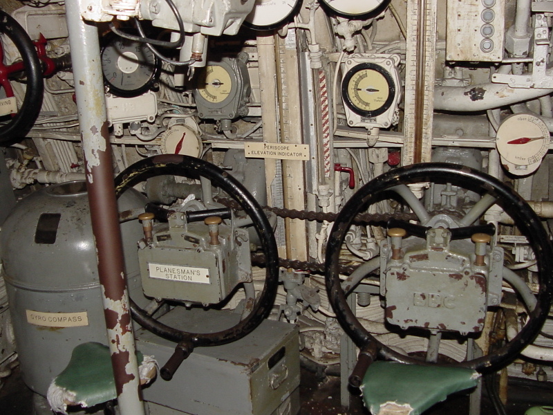 Planesman's station in U-505 (pre-relocation) control room at Museum of Science & Industry