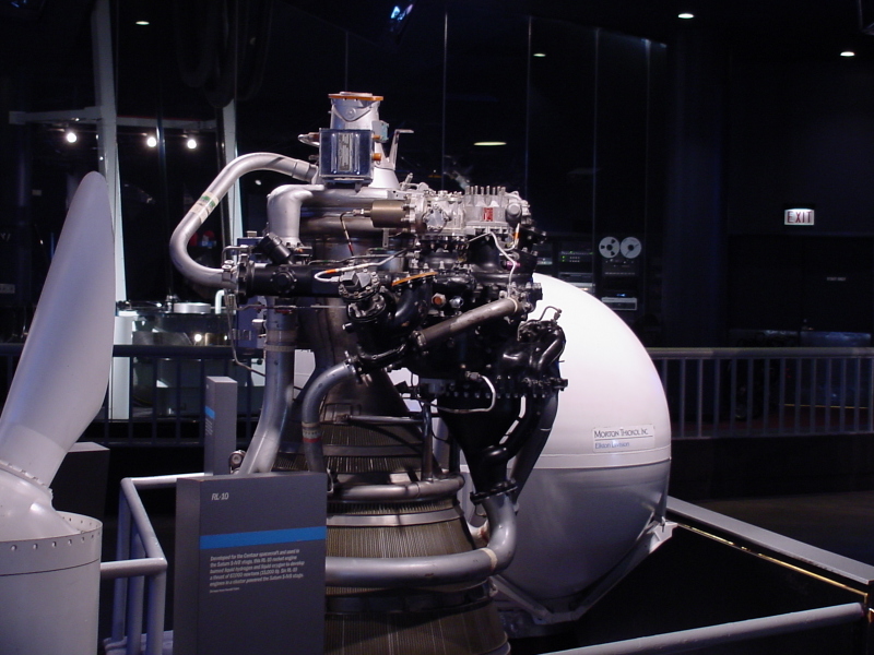 Forward end of the RL-10 Engine, including the turbopumps, at the Museum of Science & Industry.