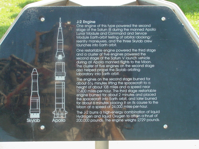 Sign accompanying J-2 Engine at Michigan Space and Science Center
