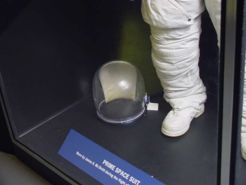 Right leg and helmet from McDivitt's Apollo 9 Suit at Michigan Space and Science Center