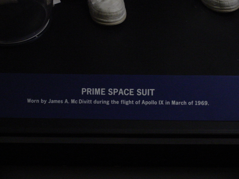 Sign accompanying McDivitt's Apollo 9 Suit at Michigan Space and Science Center