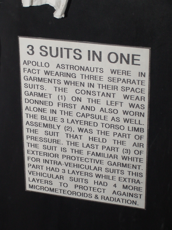 Sign accompanying Mattingly's Apollo 13 Suit at Michigan Space and Science Center