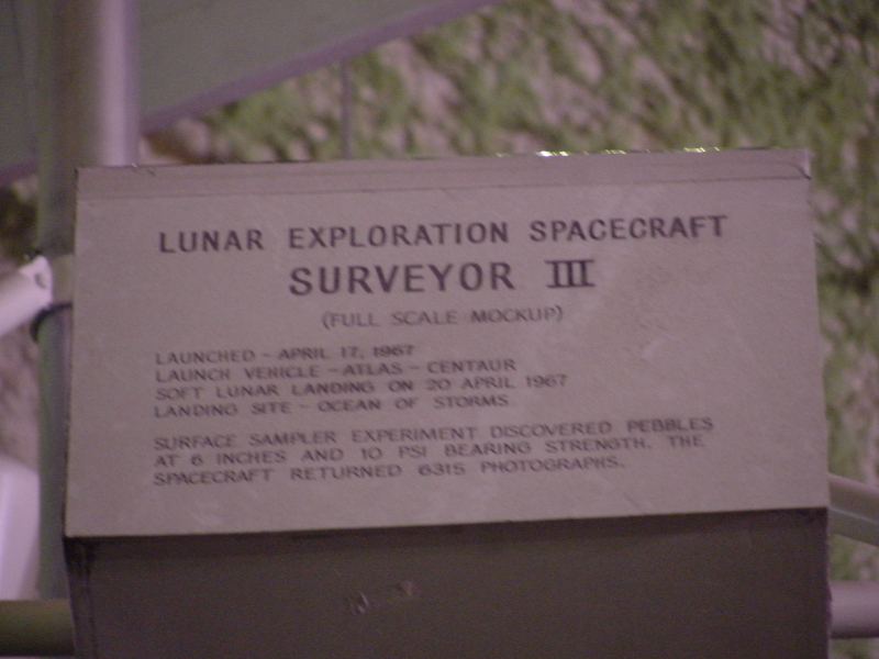 Sign accompanying Surveyor III Mockup at Michigan Space and Science Center