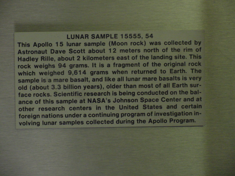 Sign accompanying the Moon Rock at Michigan Space and Science Center