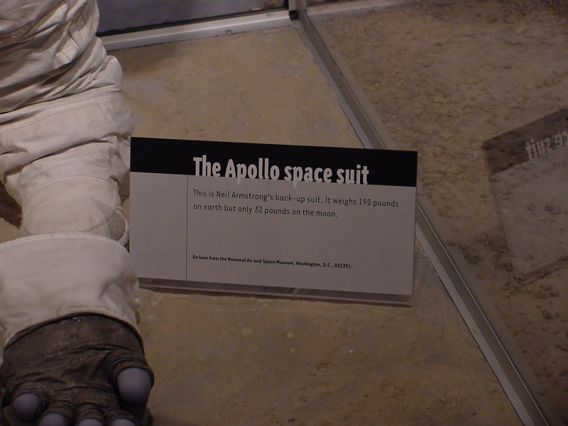 The sign accompanying Armstrong's Apollo 11 Backup Suit at Neil Armstrong Air & Space