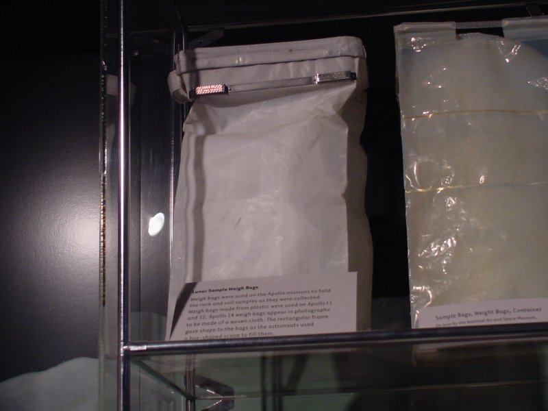 Lunar sample weigh bag in Apollo Lunar Sample Equipment display at Neil Armstrong Air & Space