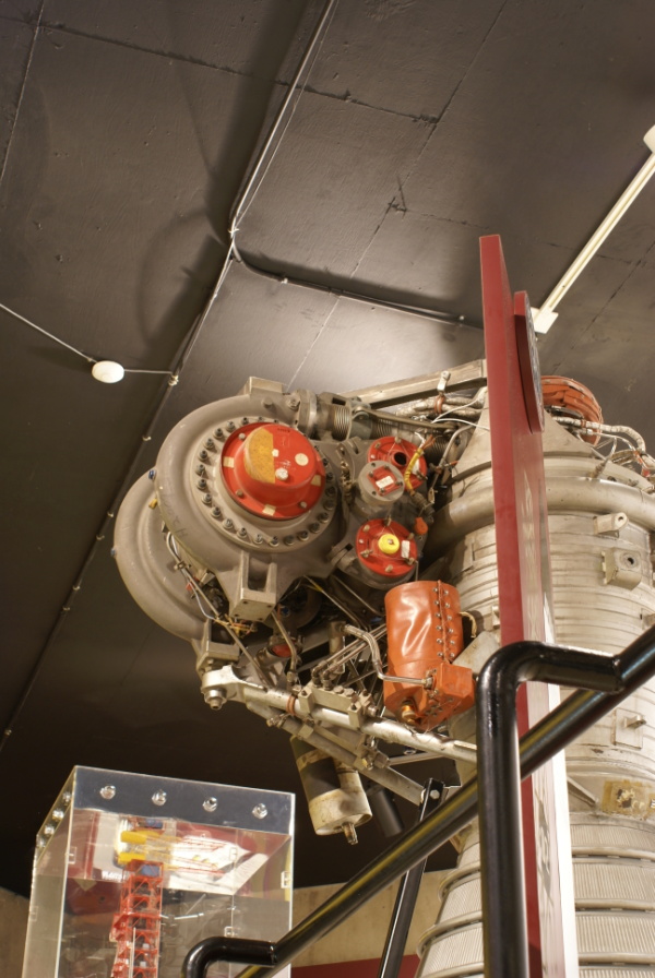 Forward end of engine, including turbopumps, on the H-1 Engine at Neil Armstrong Air & Space