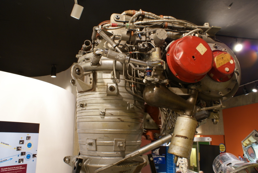Forward end of engine, including turbopumps, on the H-1 Engine at Neil Armstrong Air & Space