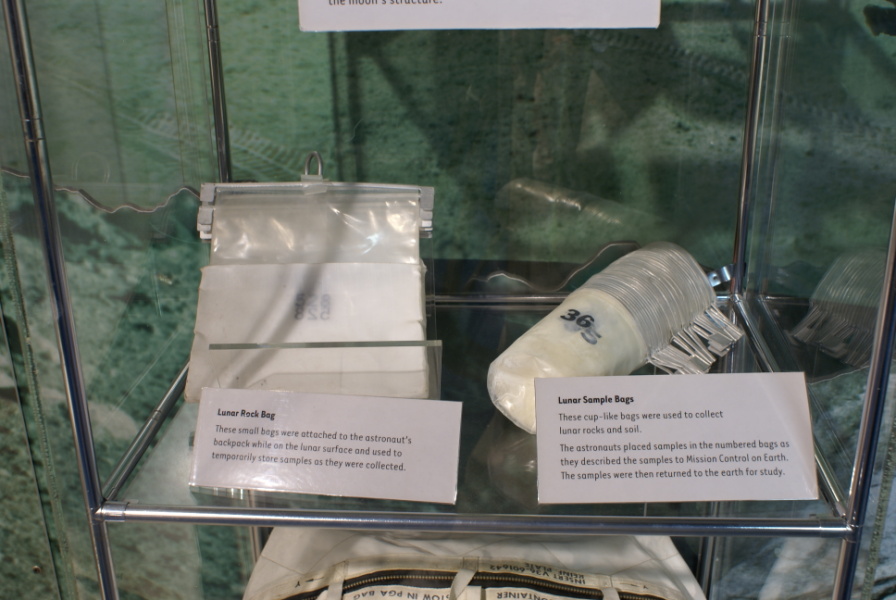 Lunar rock bag and lunar sample bags at Neil Armstrong Air & Space
