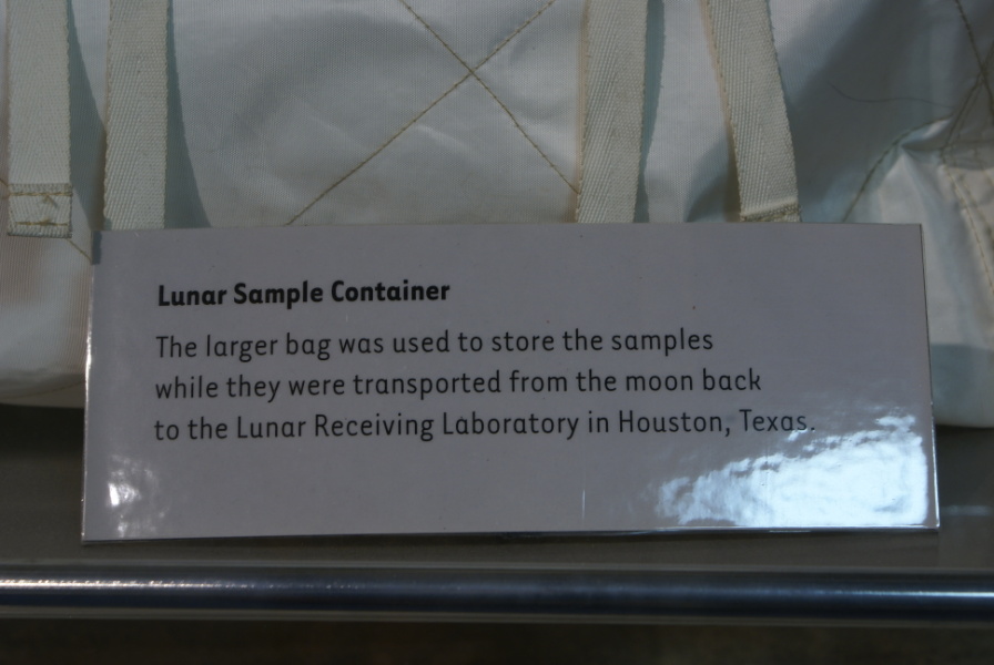 Sign accompanying lunar sample container in Apollo Lunar Sample Equipment display at Neil Armstrong Air & Space