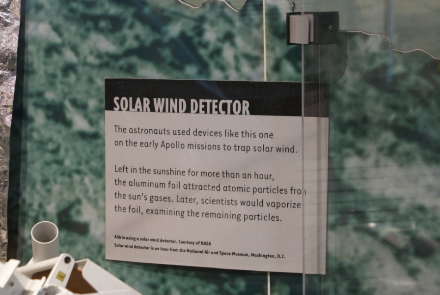Sign accompanying the solar wind composition experiment in Apollo Lunar Surface Diorama at Neil Armstrong Air & Space