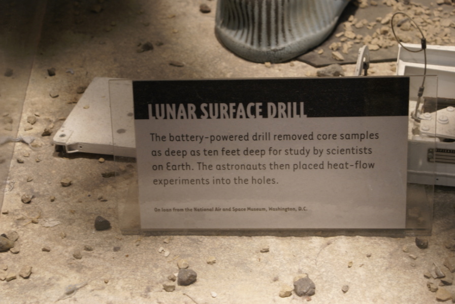 Sign accompanying lunar surface drill in Apollo Lunar Surface Diorama at Neil Armstrong Air & Space
