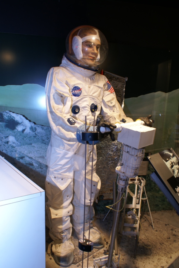 Apollo astronaut with lunar surface drill in Apollo Lunar Surface Diorama at Neil Armstrong Air & Space