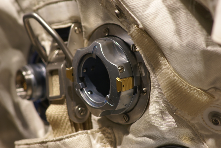 Armstrong's Apollo 11 Backup Suit chest connectors at Neil Armstrong Air & Space