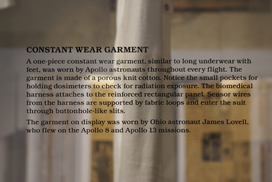 Sign accompanying Lovell's Constant Wear Garment at Neil Armstrong Air & Space