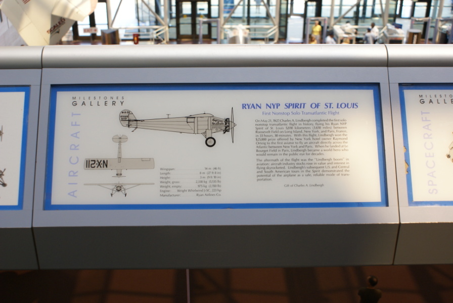Spirit of St. Louis sign in the Milestones of Flight gallery at the National Air & Space Museum