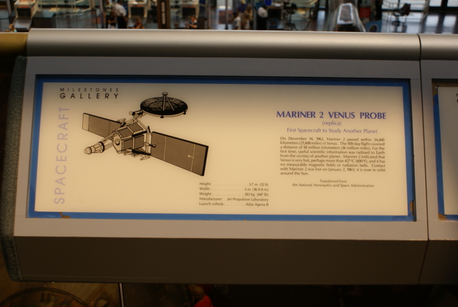 Mariner 2 Venus probe sign in the Milestones of Flight gallery at the National Air & Space Museum
