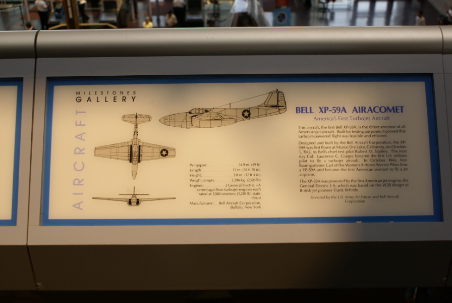 Bell XP-59A Airacomet sign in the Milestones of Flight gallery at the National Air & Space Museum