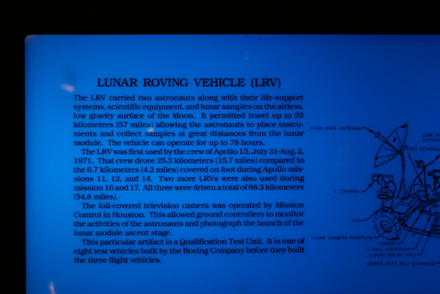 Sign accompanying Lunar Roving Vehicle at National Air & Space Museum