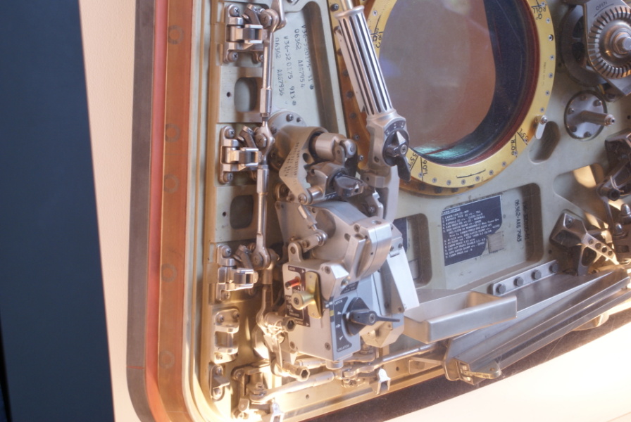 Apollo 11 Hatch gear box and pump handle at National Air & Space Museum