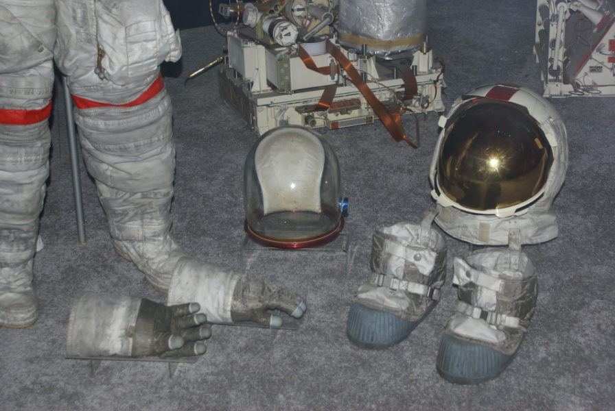 Cernan's Apollo 17 Suit EVA gloves, pressure helmet assembly, lunar overboots, and lunar extravehicular activity visor assembly (LEVA) at National Air & Space Museum