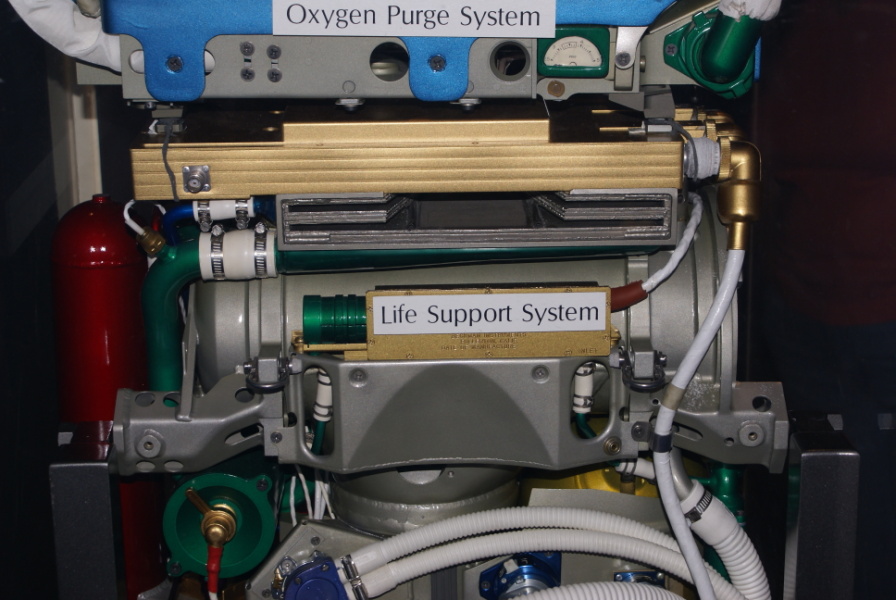 Components in main part of Apollo Portable Life Support System (PLSS) at National Air and Space Museum