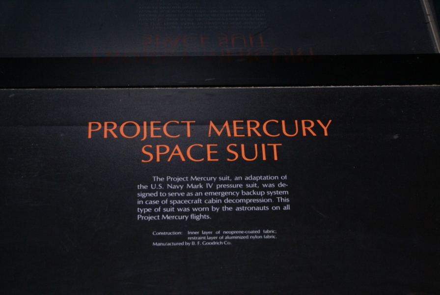 Sign accompanying the Project Mercury Suit at National Air & Space Museum