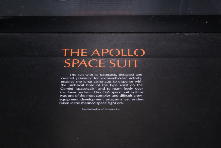 Sign accompanying the Project Apollo A7L Suit at National Air & Space Museum