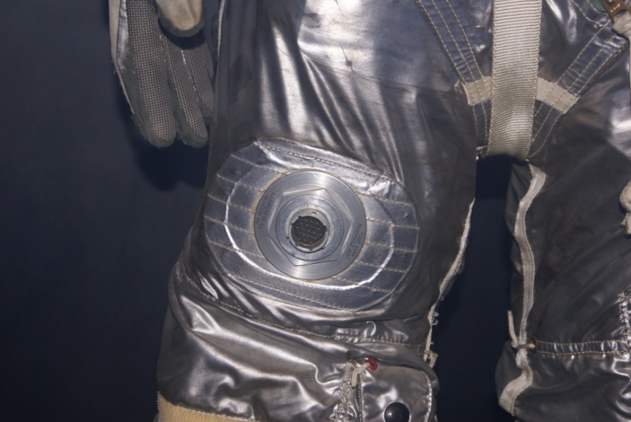 Biomedical port on right thigh of Project Mercury Suit at National Air & Space Museum
