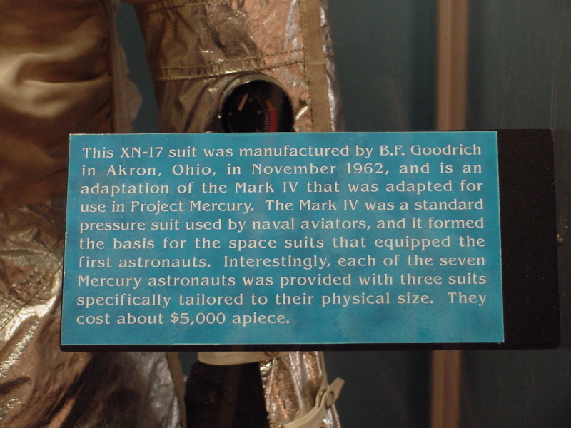 sign accompanying the XN-17 Pressure Suit at Naval Aviation Museum