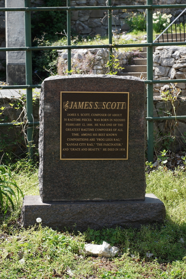Ragtime composer James S. Scott marker in Big Spring Park in Neosho Missouri