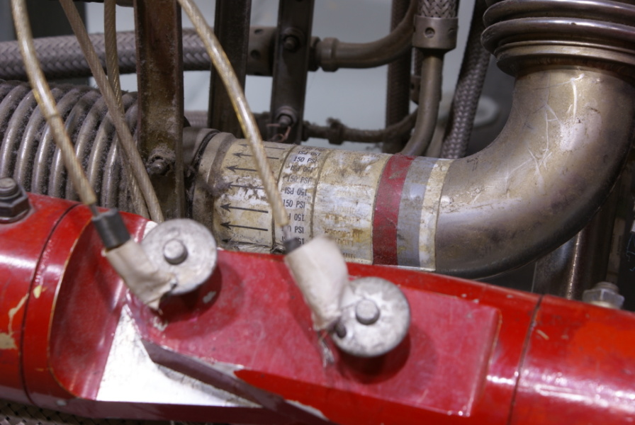 Individual lines in the J-2 Engine customer connect fluid system (pneumatic interface to S-II or S-IVB stage) at Science Museum Oklahoma (formerly the Omniplex)