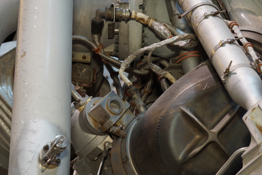 Cruciform fins on gas generator on F-1 Engine at Science Museum Oklahoma