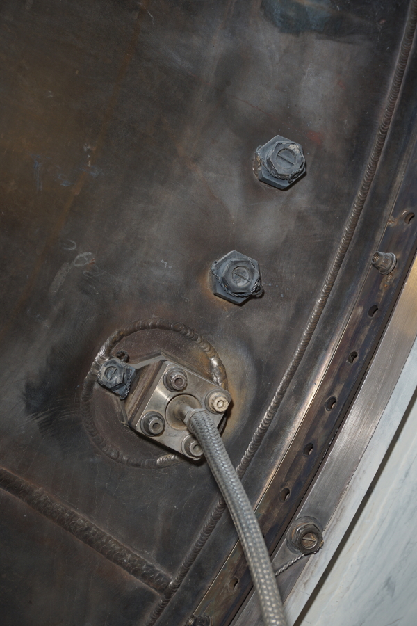 Flight instrumentation on turbine manifold assembly on F-1 Engine at Science Museum Oklahoma
