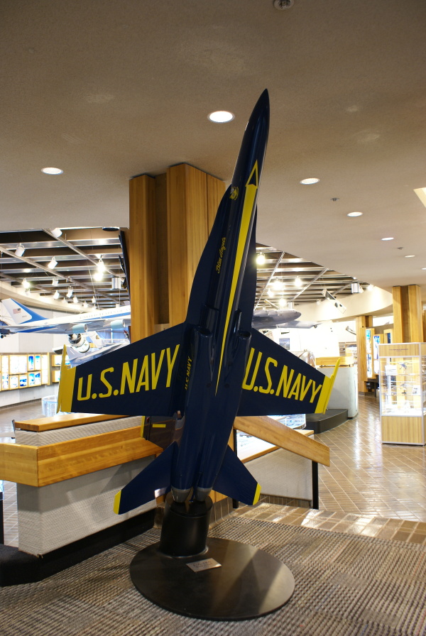 F/A-18 model at the main entrance of the James S. McDonnell Prologue Room
