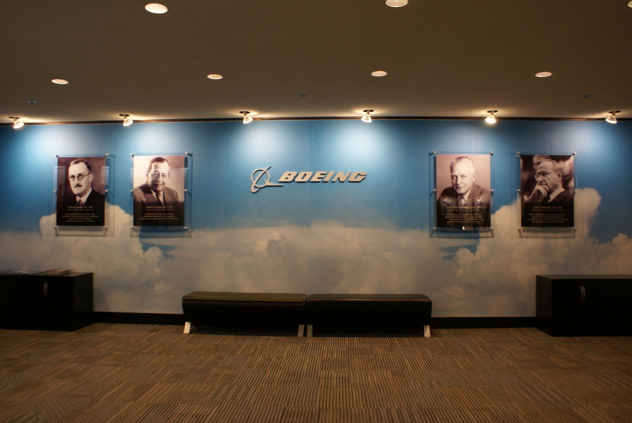 Founders' wall in James S. McDonnell Prologue Room lobby.