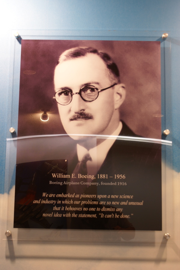 William E. Boeing's photo on founders' wall in James S. McDonnell Prologue Room lobby