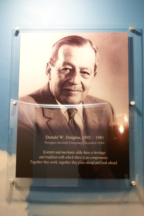 Donald W. Douglas' photo on founders' wall in James S. McDonnell Prologue Room lobby