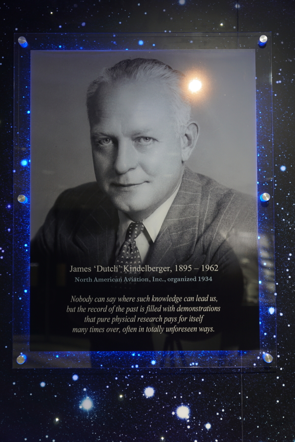 James 'Dutch' Kindelberger's photo on founders' wall in James S. McDonnell Prologue Room lobby